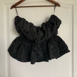 Cherry cloth strapless Black Ruffled tube Top